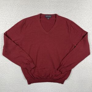 Brooks Borthers Sweater Mens Large Red Italian Merino‎ Blend V Neck Pullover